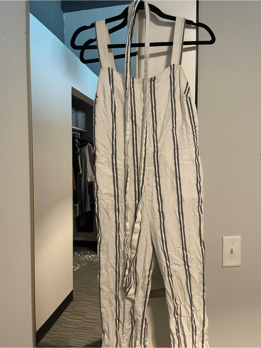 Gap Striped White and Gray Linen Jumpsuit